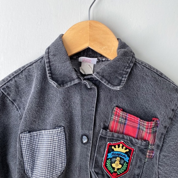 Vintage Buster Brown Patchwork Cropped Black Denim Jacket - Picture 2 of 8